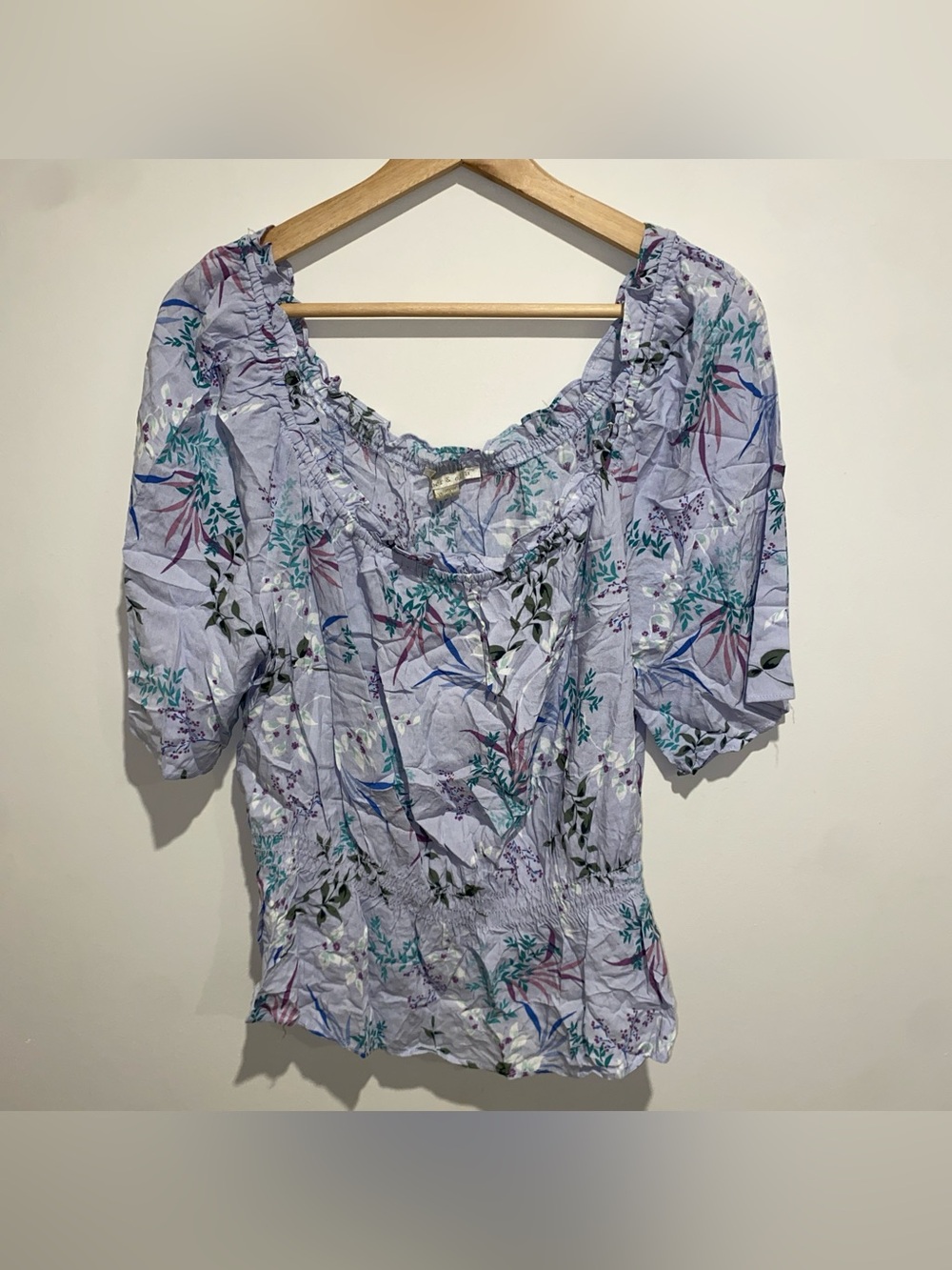 Cooper & Ella pastel lavender floral blouse